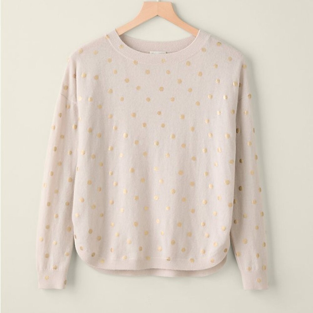 Garnet Hill Ophelia Cashmere Side Button Sweater Gold Polka Dot Size Small NWT